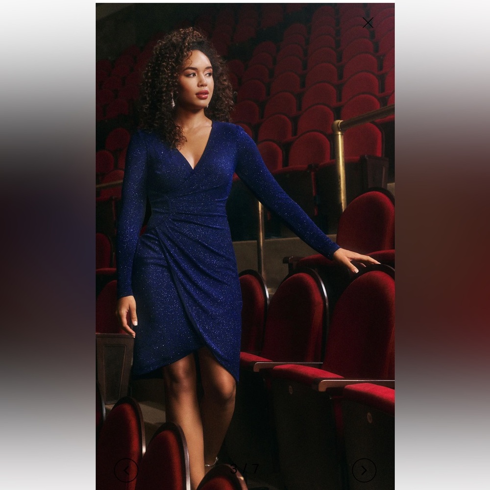 Navy blue Glitter Wrap Dress - Picture 3 of 14